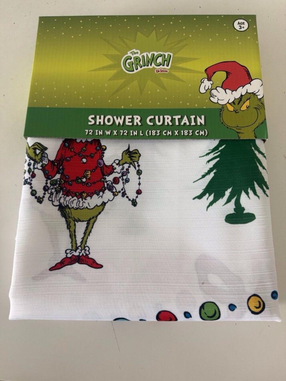 Dr. Seuss The Grinch Christmas Fabric Shower Curtain 72” X 72” Garland Stockings